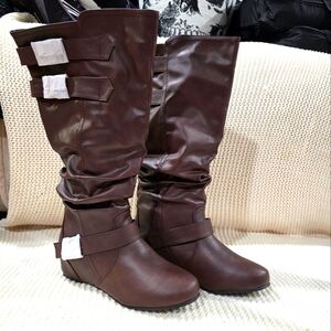 Brown Buckle Wide Calf Boots 8.5